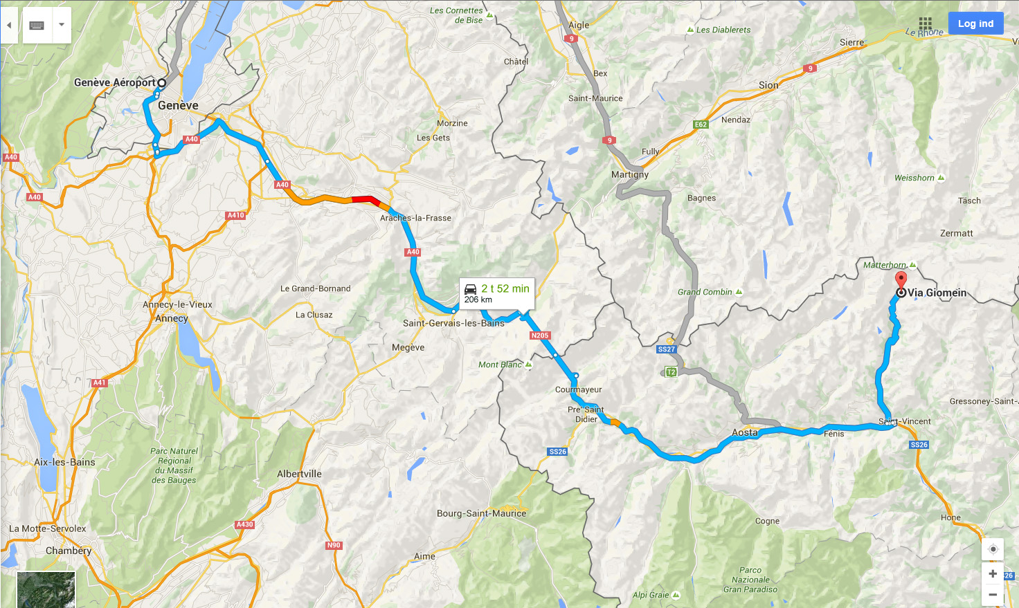 Driving directions from Geneva airport to Cervinia